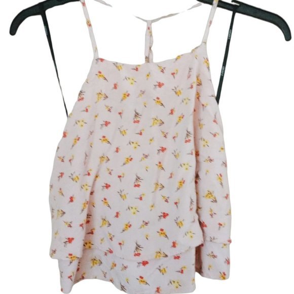 Forever 21 Floral Spaghetti Straps Cropped Tank Top Peasant Vacation Tops Small - Picture 3 of 5